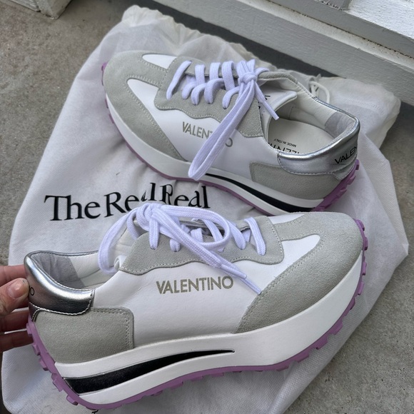 Valentino Shoes - Valentino White and Gray Athletic Sneakers with Retro Design